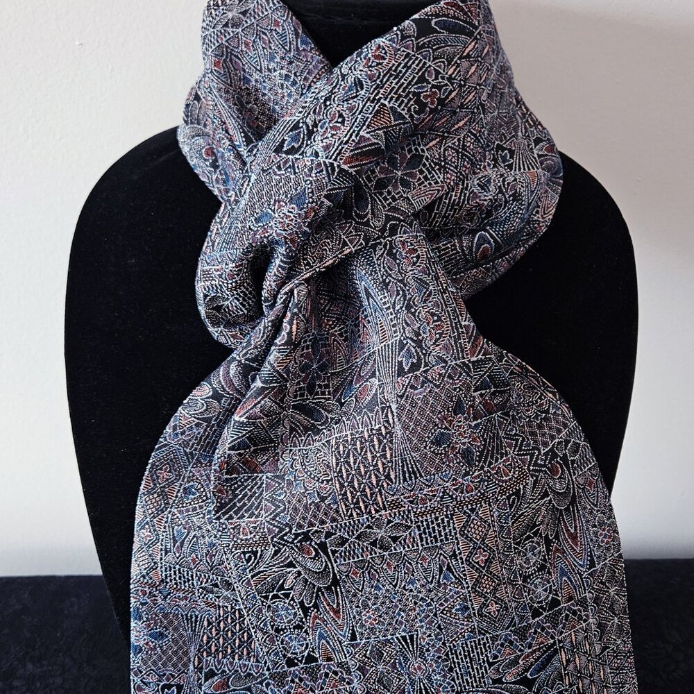 Japanese Kimono Scarf S4157 - Blue and Pink Poly Blend Brocade